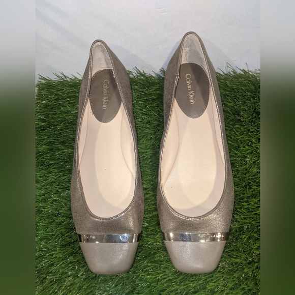 Calvin Klein Other - Calvin Klein Shoes Womens 7.5 Pash Ballet Flats Bronze Faux Leather Square Toe